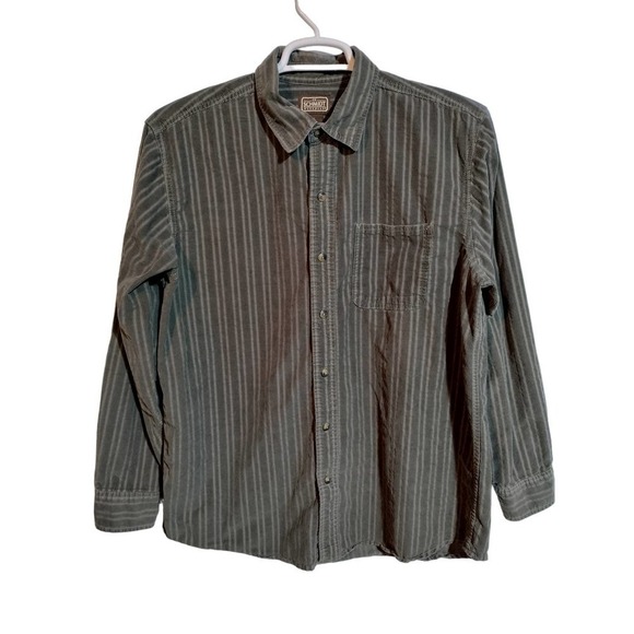 C.E Schmidt corduroy flannel button front long sleeve shirt grayish green men LG - Picture 1 of 3